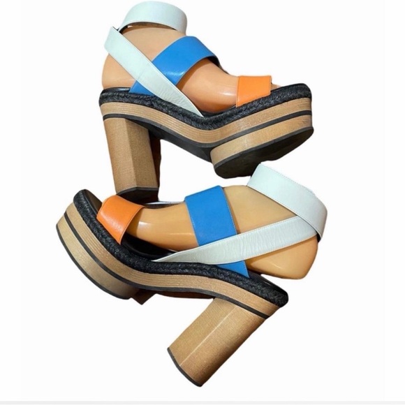 Pierre Hardy White, Blue & Orange Colorblock Platform Sandals - Picture 3 of 4